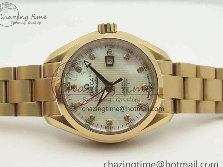 0520 Timeless Aqua Terra Ladies 35mm RG V6F Best Edition White MOP Dial On RG Bracelet A 8102